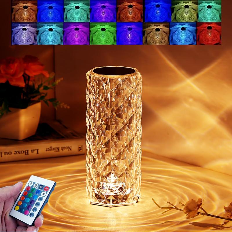 16Colors USB Rechargeable LED Atmosphere Room Decor Christmas Room Decoration Home Lights Crystal Lamp Touch Table Bedside Lamps